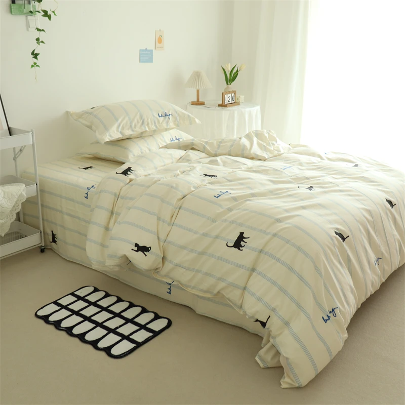 

Sheet Fitted Hotel Duvet Comfortable Cotton Modern Bedding Flat Set Pillowcase Soft Breathable Nordic Bed Cover 3-Piece 4-Piece