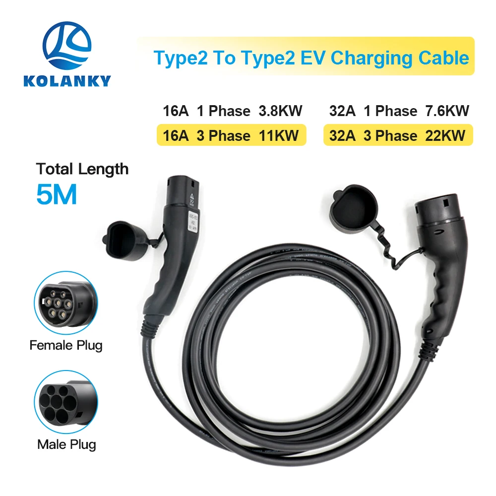 

Зарядный кабель для электромобиля 32A кВт Тип 2 папа зарядная станция Тип 2 мама Автомобильная розетка для ЕС стандарт Гибридный электромобиль 5 м