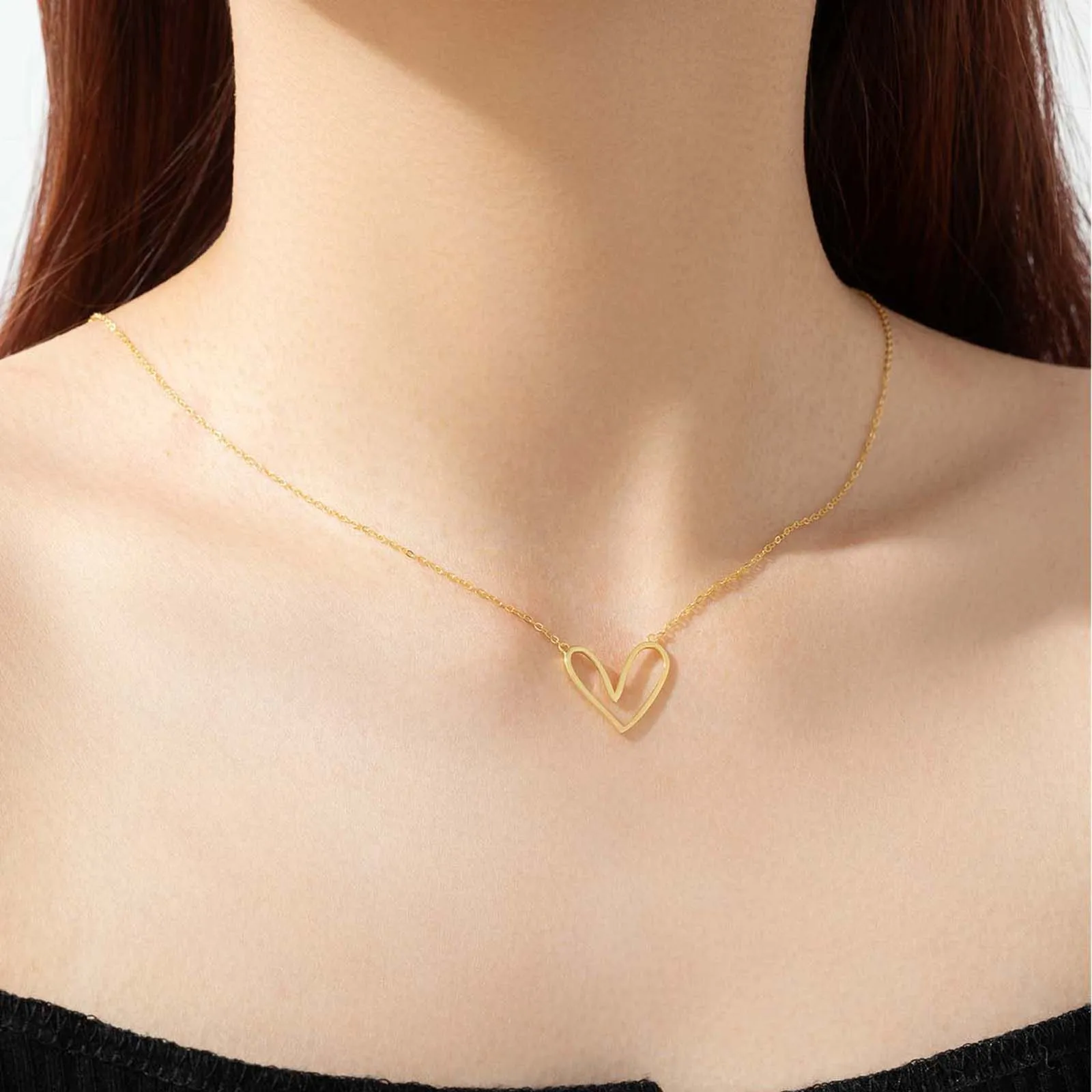 ANDYWEN 925 Sterling Silver Gold Plain Irregular Plain Heart Love Pendant Long Chain 2024 Party Fine Jewelry Spring Valentines — zdjęcie 6