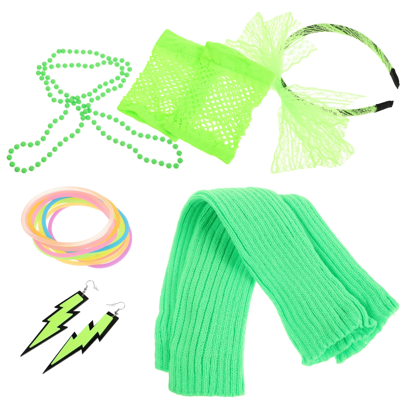 1 ensemble 1 ensemble 80S tenue de fête accessoires néon Costume pour femmes 1980S vêtements de danse rétro bandeau boucles d'oreilles jambières lueur