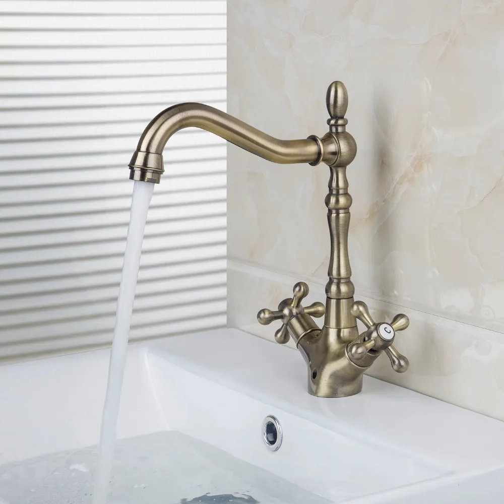 

Antique B 360 Degrees Swivel Chrome Polish Dual Handles Gold Kitchen Bathroom Wash Basin Sink Faucet Rotated Mixer Tap