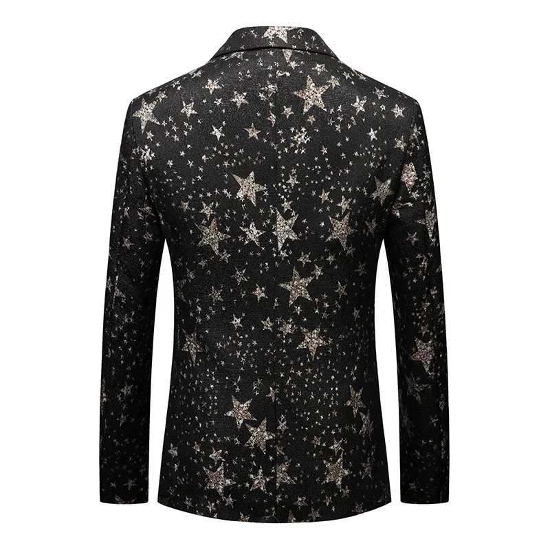 Styish Star Pattern Print Dress Blazers Men 2026 New Peak Laple One Button Slim Party Prom Singer Tuxedo Suit Jacket Men M-6XL