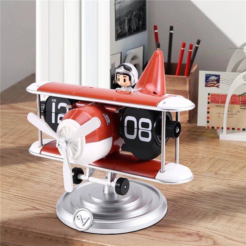 AT63-Retro Turnover Desk Clock, 24-Hour Automatic Mechanical Turnover, Stainless Steel, Suitable For Home And Office.