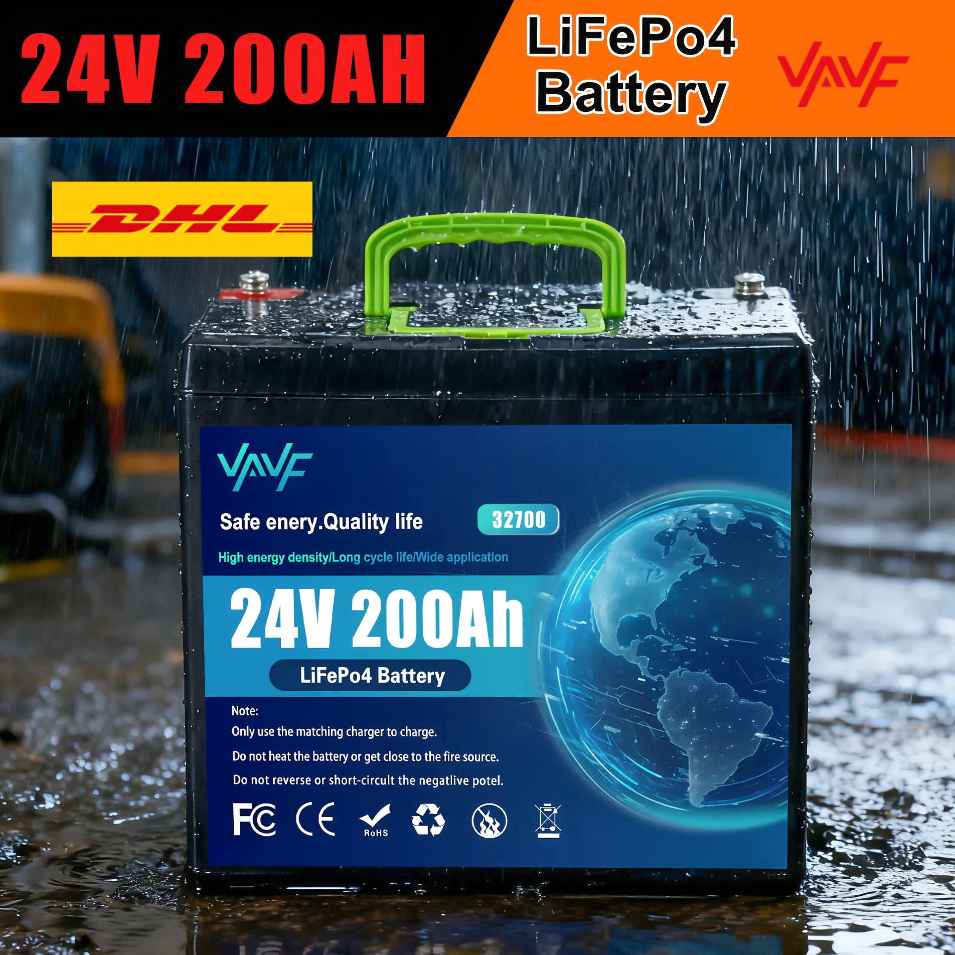 

200000mAh All-Weather LiFePO4 Battery 24V 200Ah with Robust BMS, Designed for Fish Finder️UPS,solar,⚙️Marine and RV Use