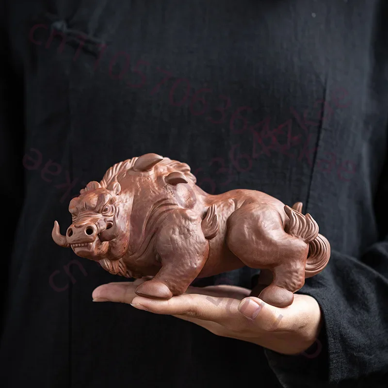 Creative Ceramic Purple Clay Animal Wild Boar Sculptures Figurines Cute Home Room Office Table Decoration And Accessories