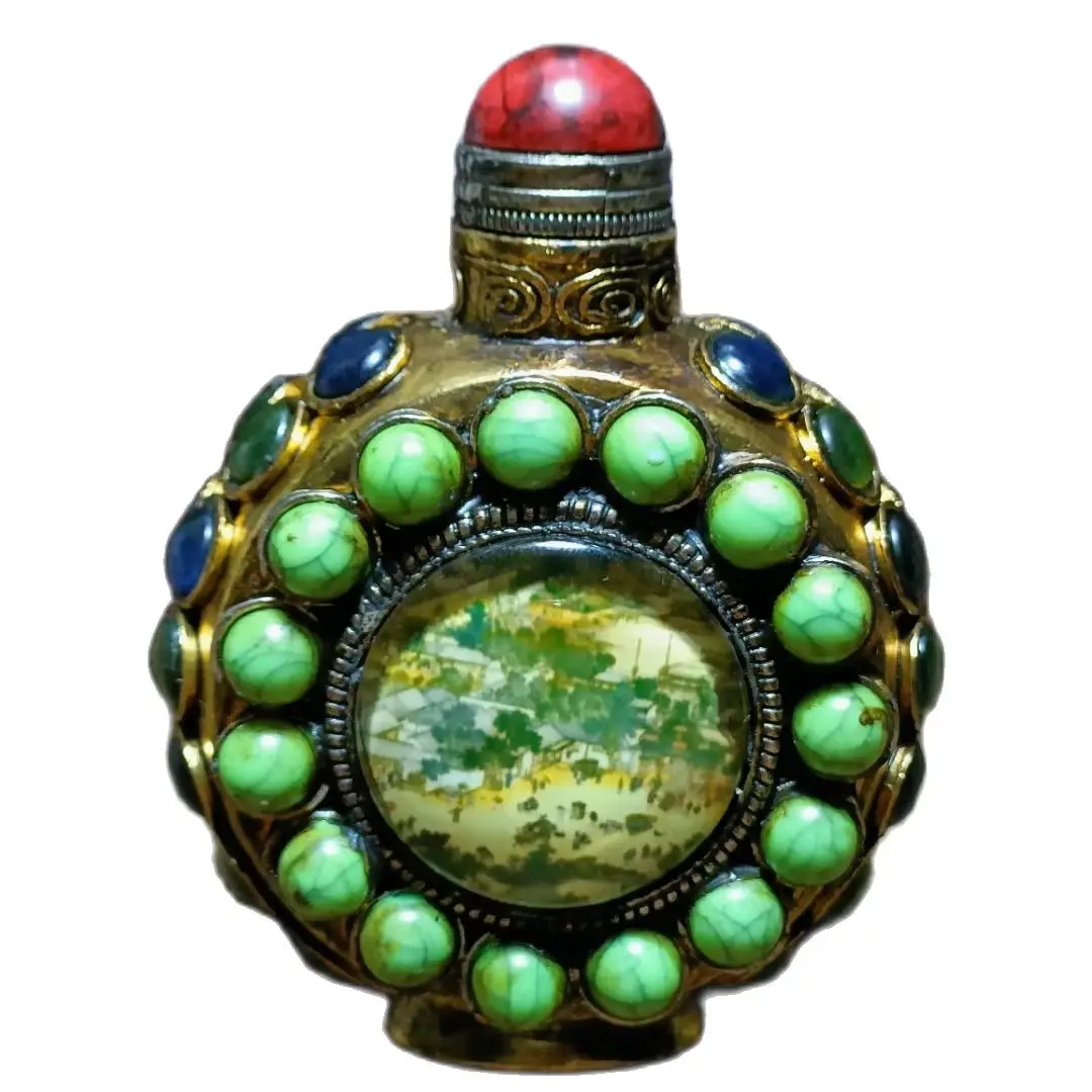 

vintage chinese snuff bottle collection Inlaid Landscape Painted Luminous rare fine peking fine gift hobby collect