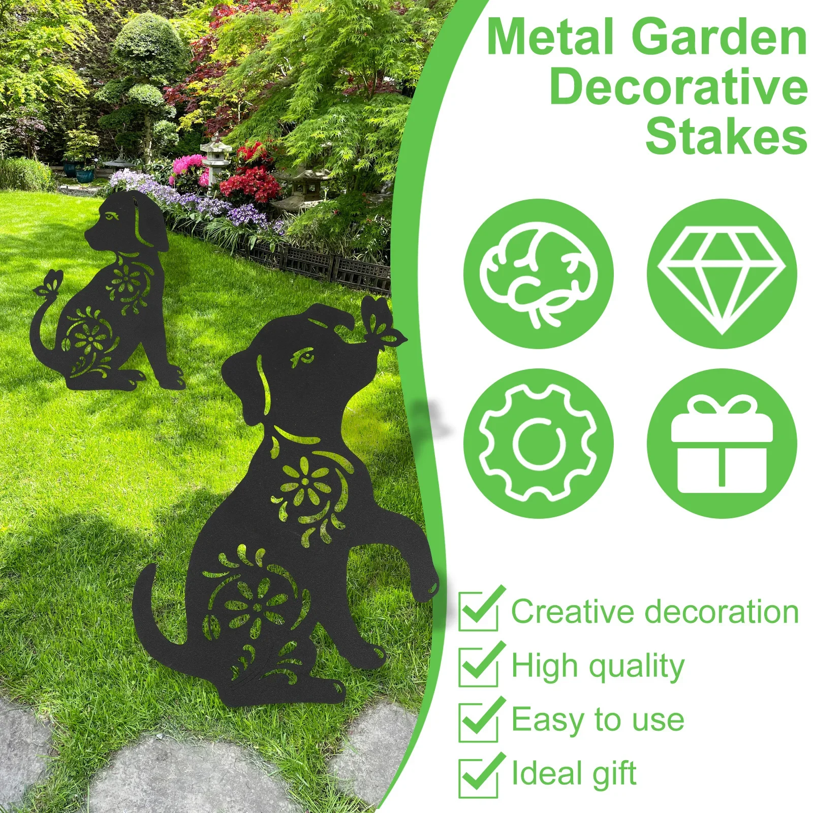 Estatuas de animales de Metal para jardín, estacas decorativas de simulación para césped de gato y perro, Art Deco creativo para el hogar, patio al aire libre, 2 piezas