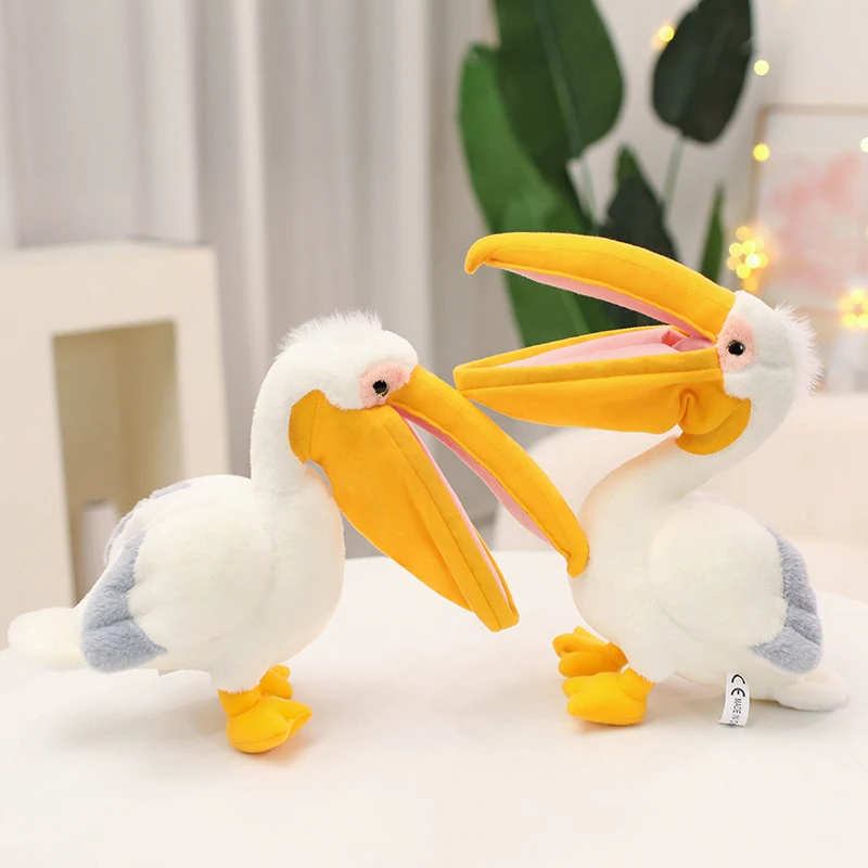 Pelican de dessin animé chaud jouets en peluche réaliste blanc pelvien peluche oiseau animaux poupées douces promotionnel pas cher cadeaux d'anniversaire de noël