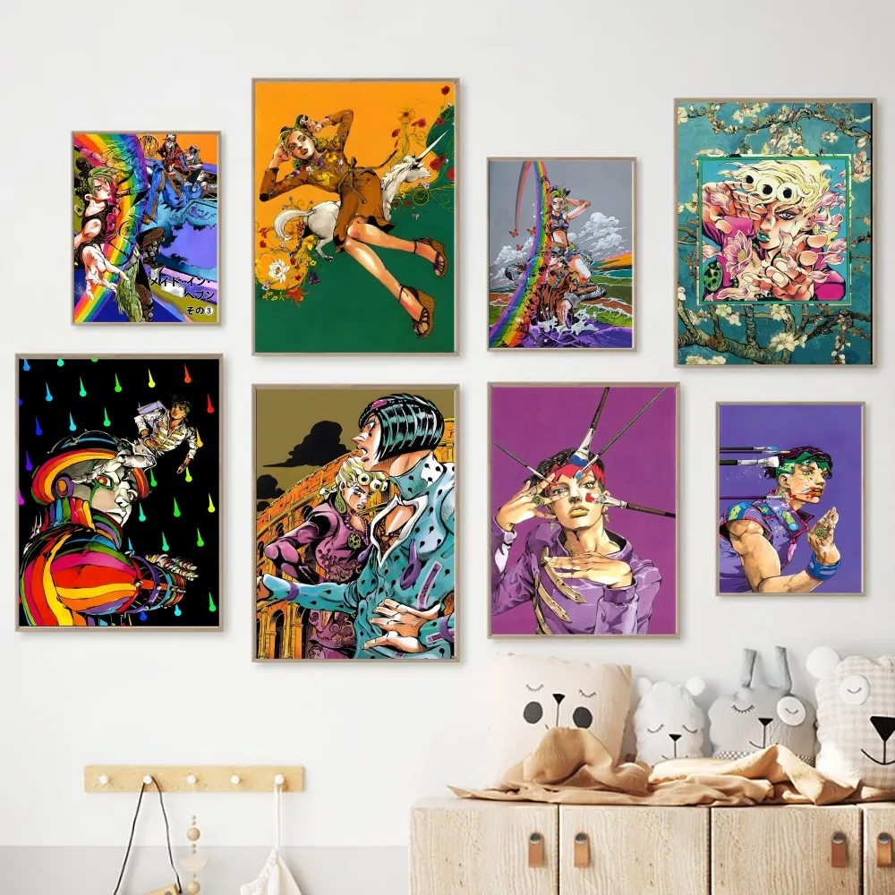 Anime JoJo's Bizarre A-Adventure Posters Kraft Paper Vintage Poster Wall Art Painting Study Aesthetic Art Small Wall Stickers