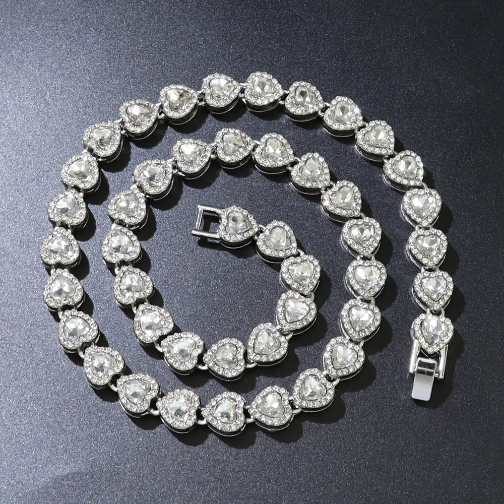 Yupsk 45CM Silber-Goldfarbene Herzförmige Strass-Kubanische Kettenhalskette Unisex Mode Hip-Hop-Rap Schmuck-Accessoires – Detail 6