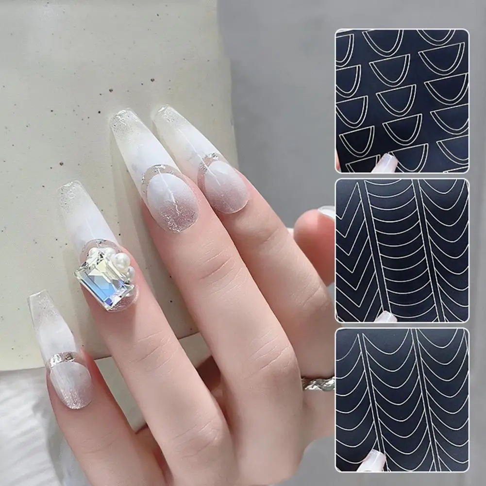 Diy naklejki do paznokci szykowne naklejki do paznokci 6 arkuszy Manicure z pustym uśmiechem linia wzory biżuteria lakier do paznokci spryskiwacz paznokci