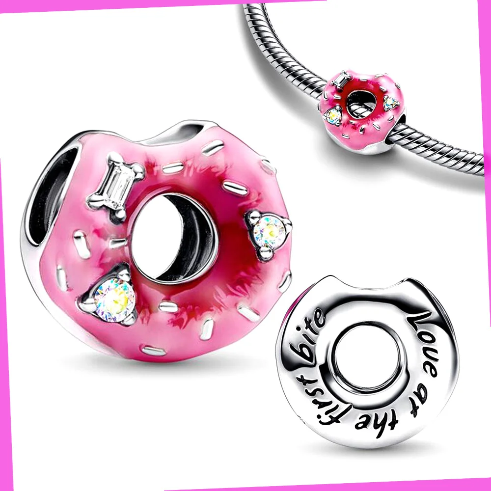 Sparkling Cute donuts Charm Silver Plated Fit Pandora Charms Silver 925 Original Bracelet for Jewelry Making