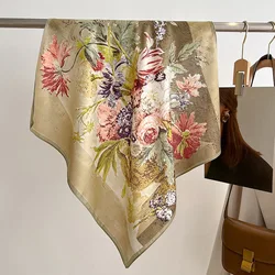 70cm Cotton Floral Print Bandana Square Scarf Women Girls Headband Accessories Handkerchief Neckerchief Hairscarf Pashmina Shawl