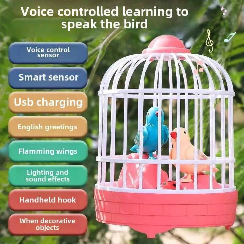 Electric Talking Bird Cage Toys Pet Inductive Voice Controll Simulation Singing Parrot Light Sound Children's Education Toy Gift
