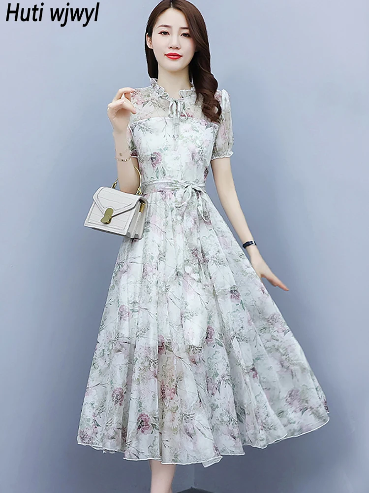 Summer Floral Chiffon Casual Holiday Beach abito lungo donna elegante Bodycon Party Night Dress 2024 Fashion Chic Prom Midi Dress