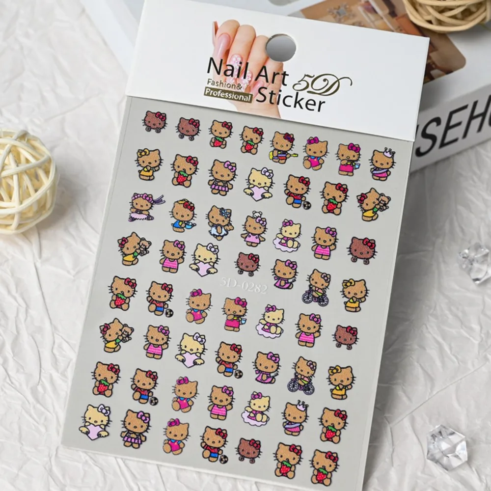 2 pçs 5d havaí pele preta hellokitty adesivos de unhas bonito dos desenhos animados bronzeado kitty gato slider decalque y2k bronzeamento kitty manicure adesivo