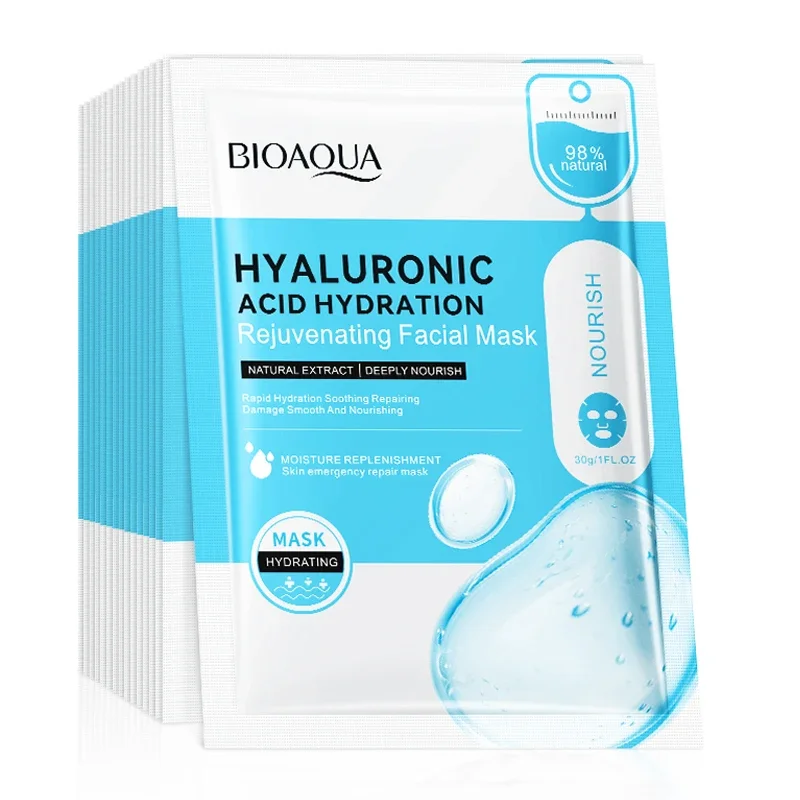 10 Uds BIOAQUA mascarilla Facial de ácido hialurónico cuidado de la piel hidratante antiacné mascarillas faciales antiarrugas mascarilla de hoja para el cuidado de la piel
