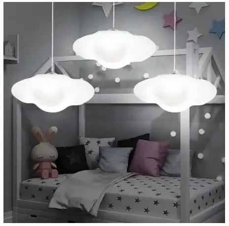 Creative white plastic floating cloud chandelier for children's room decoration LED 16 color remote control dimming hanging lamp