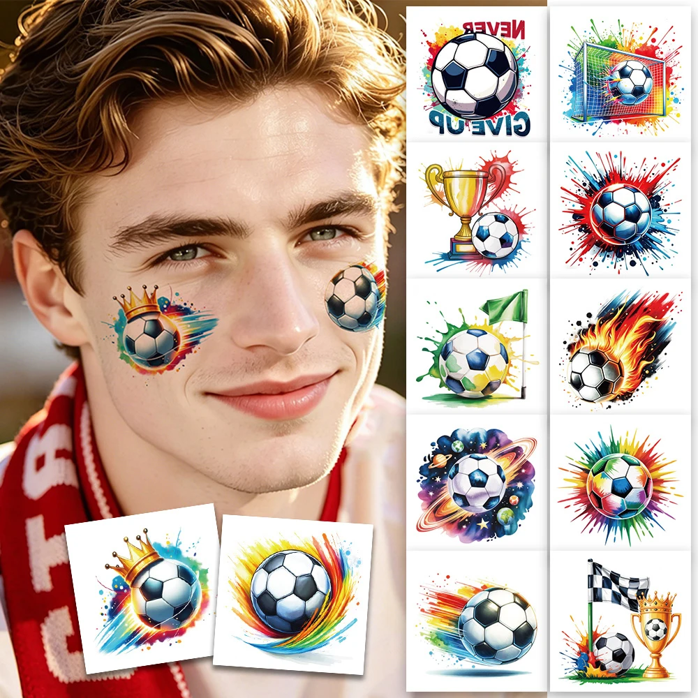 12 Sheets Football Soccer Ball Temporary Tattoos, Rainbow Football Design Soccer Tattoos for Sports Fan, Football Team Game Gift