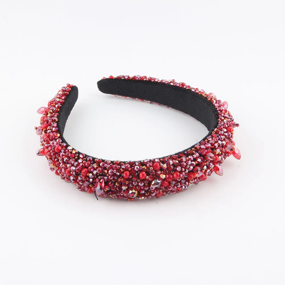 Red Bohemia Headband Bib Beads Rhinestone Headdress Catwalk for Wedding Party Dinner Reception 006