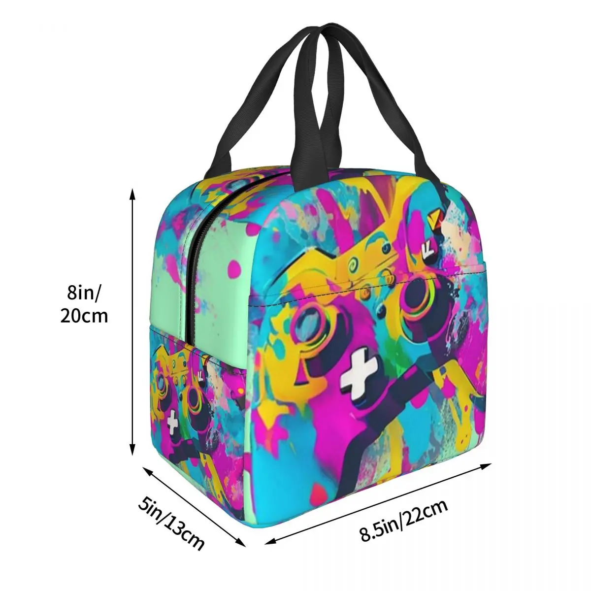 Colorful Graffiti Abstract Gamer Gamepad Insulated Lunch Bag for Women Children Portable Food Boxes Thermal Lunch Box Tote