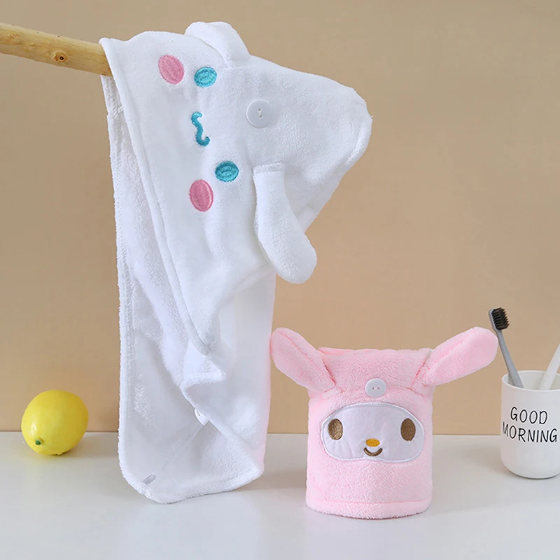 Sanrio Cute Cinnamonrolls Melodys cappello per capelli secchi Kawaii Anime assorbente Shampoo ad asciugatura rapida cappello da bagno bagno di casa asciugamano calvo