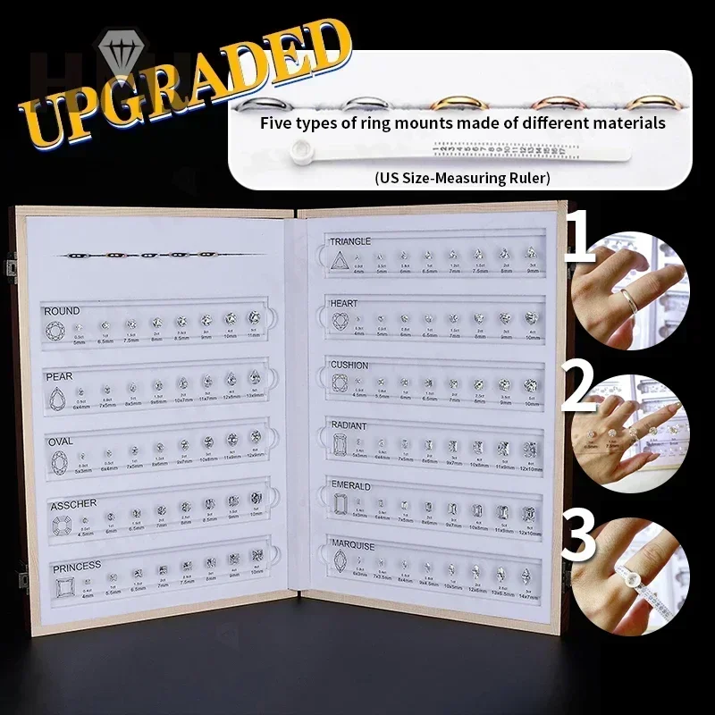 High Quality Diamond Cutting Carat Tools Ring Mainstone Size Comparation Gemstone 5A CZ Master Set Sample For Customized Jewelry