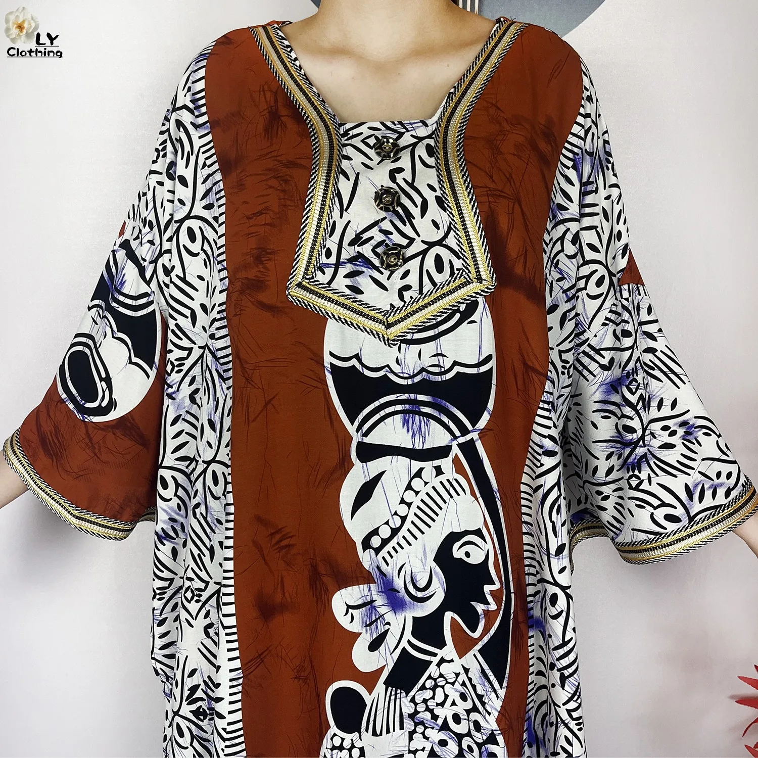 2024New Fashion Printed For Women Short Sleeve Dress Dubai Summer Cotton Loose Femme Robe African Abaya Islam Dresses With Scarf