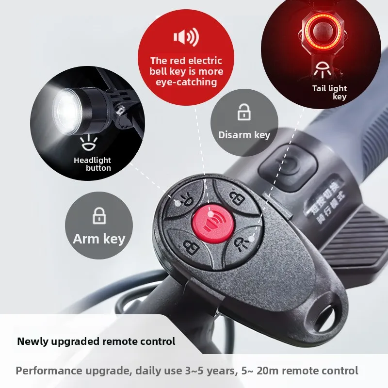

Комплект велосипедных фонарей: передний и задний свет, умное дистанционное управление, датчик торможения, противоугонная сигнализация, водонепроницаемые, USB-перезаряжаемые