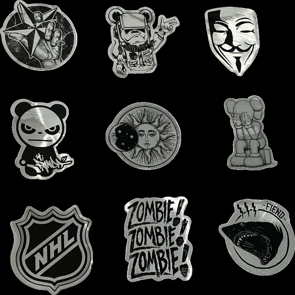 100/50 قطعة من ملصقات الكتابة على الجدران المعدنية المصقولة - شارات الحافة الحضرية للمعدات التكنولوجية وألواح التزلج (متجر عوالم الرسوم المتحركة)