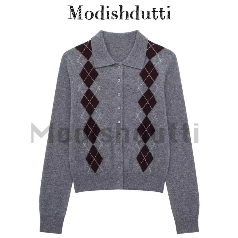 2025 New Fashion Women Plaid Knitted Sweater Jumper Feamale Casual Single Breasted Long Sleeve Knit Cardigan Tops