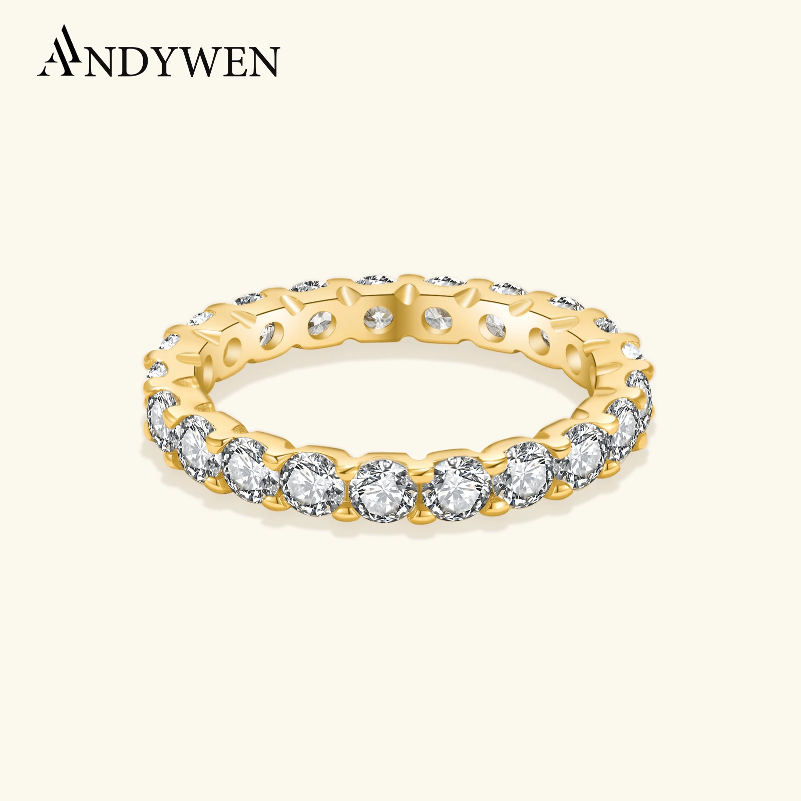 ANDYWEN 100% 925 Sterling Silver Gold 3mm Zircon CZ Ring Luxury Big Women Fine Jewelry 2023 Crystal Women Spring Wedding