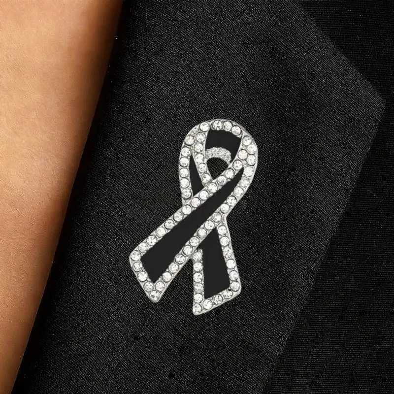 1/3/5Pcs Black Rhinestones Ribbon Brooch Funerals Memorial Pin For Woman Men Suit Dress Shirt Accessories Mourning Badge