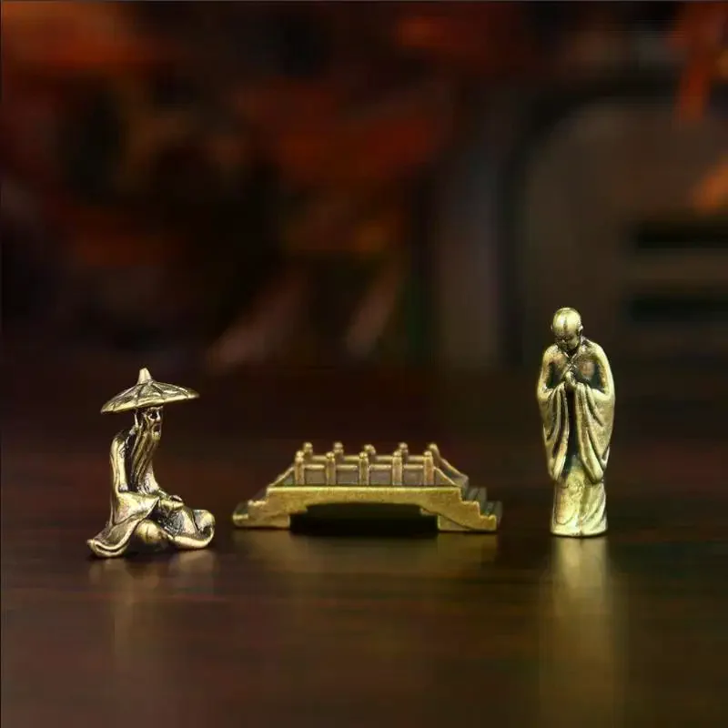 Retro Fisherman Mini Figurines Models Home Decorations Crafts Accessories Brass Fishing Old Man Small Statue Desktop Ornaments