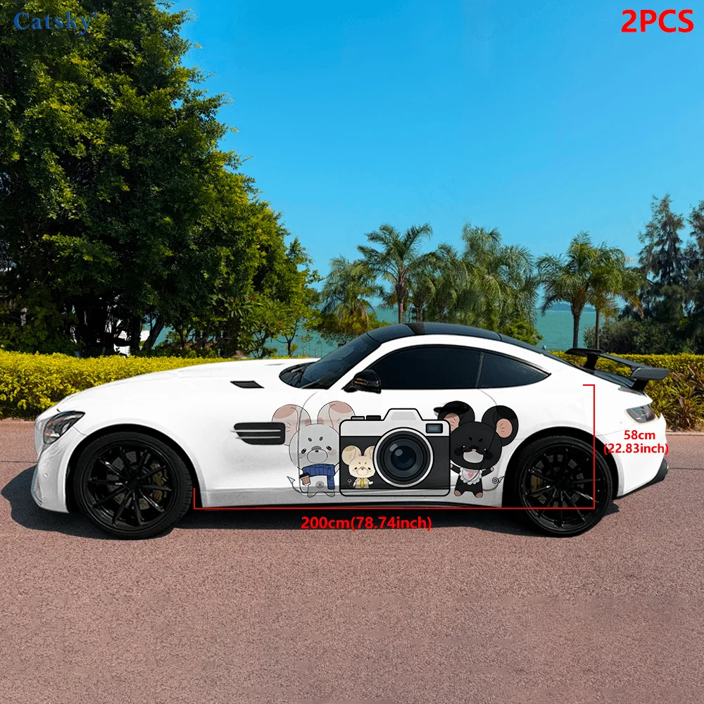Three cute mice and a camera, IP Image, PVC Material, Suitable for Most Vehicles, Side Decorative Sticker, Waterproof and Scratc