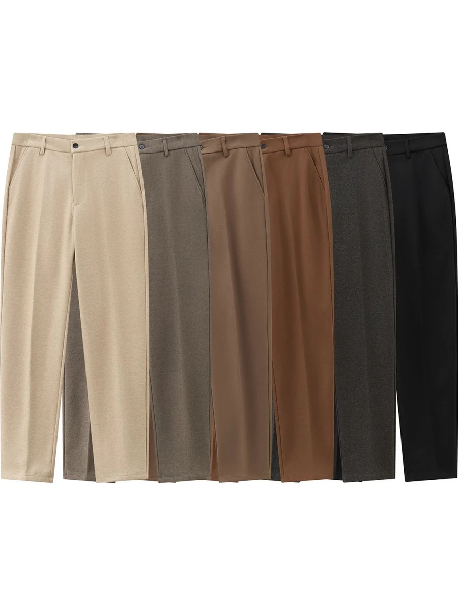 

Мужские осенне-зимние утепленные прямые повседневные брюки в корейском стиле, длинные брюки-костюм, не мнущиеся, струящиеся, шерстяные