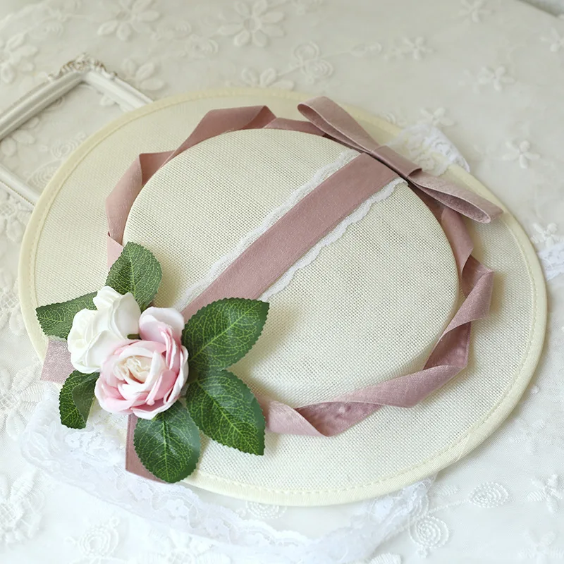 Mulheres meninas verão chapéu de sol kawaii lolita cosplay laço flor bandagem bowknot chapéus de palha senhoras elegante boné