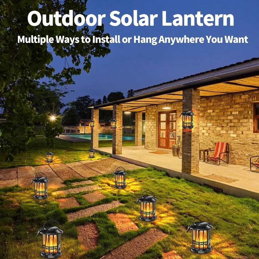الفوانيس الشمسية في الهواء الطلق مقاوم للماء لهب وامض فوانيس المناظر الطبيعية تعمل بالطاقة الشمسية أضواء معلقة في الهواء الطلق ديكور لساحة الحديقة #5