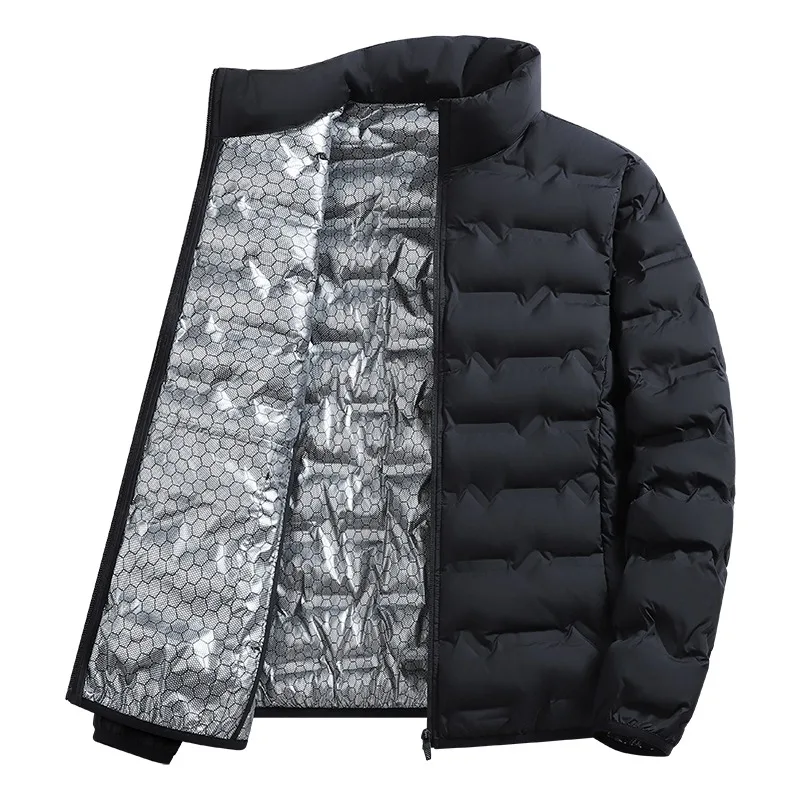 Outdoor Windproof Outerwear Winter Casual Warm Men Fleece-lined Jacket Solid Color Thicken Male Fashion Stand Collar Coats