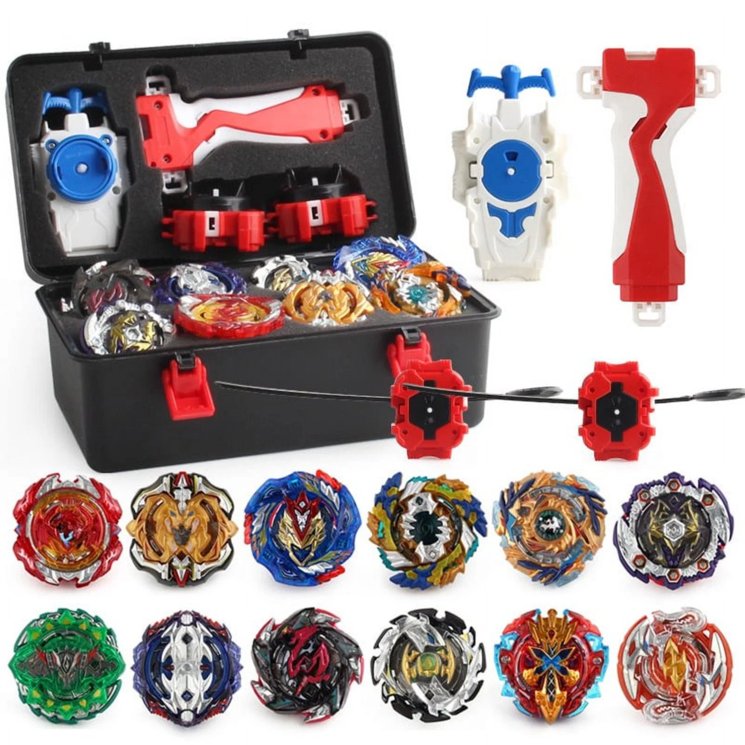 Gyro Toy Set 12 Spinning Tops 2 Launchers Combat Battling Game with Portable Storage Box