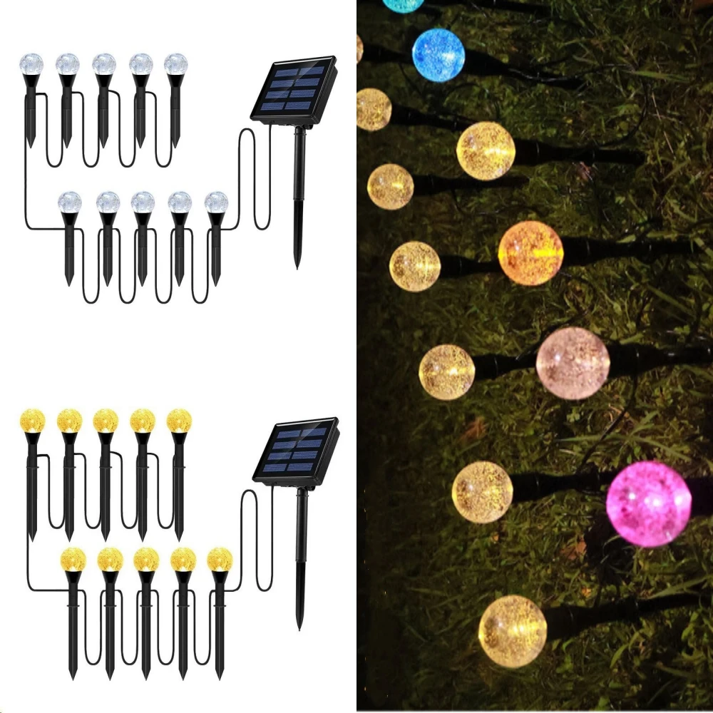 30/20/10 LEDs Solar Bubble Ball Lawn Lights Waterproof 8 Modes  Pathway String Light for Outdoor Garden Patios Trail Lighting
