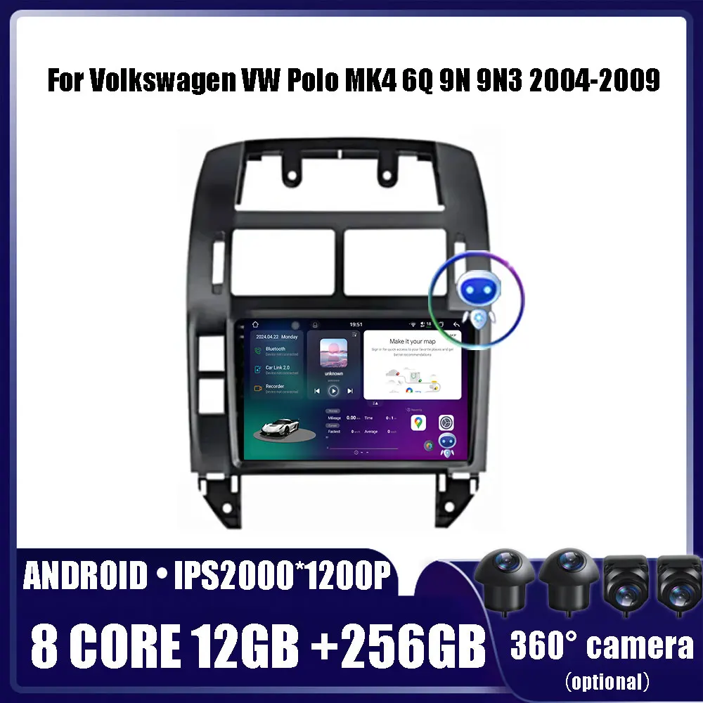 Android OS Car Radio For Volkswagen VW Polo MK4 6Q 9N 9N3 2004-2009 Multimedia Video Player GPS Carplay QLED Screen Auto Stereo