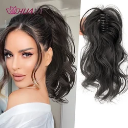 Extensão de rabo de cavalo ondulado sintético para mulheres, cabelo curto encaracolado, clipe de garra resistente ao calor, cabelo falso