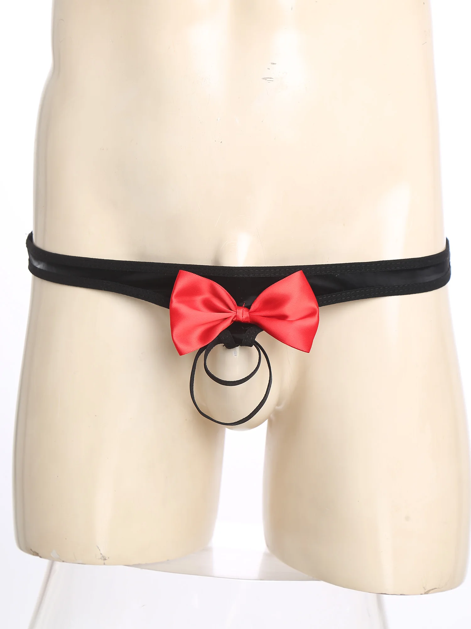 Heren Grappige Kerst Ondergoed Gag Geschenken Boog/Pompom Decor Micro Thongs Laagbouw O-Ringen Mini G-strings onderbroek Lingerie