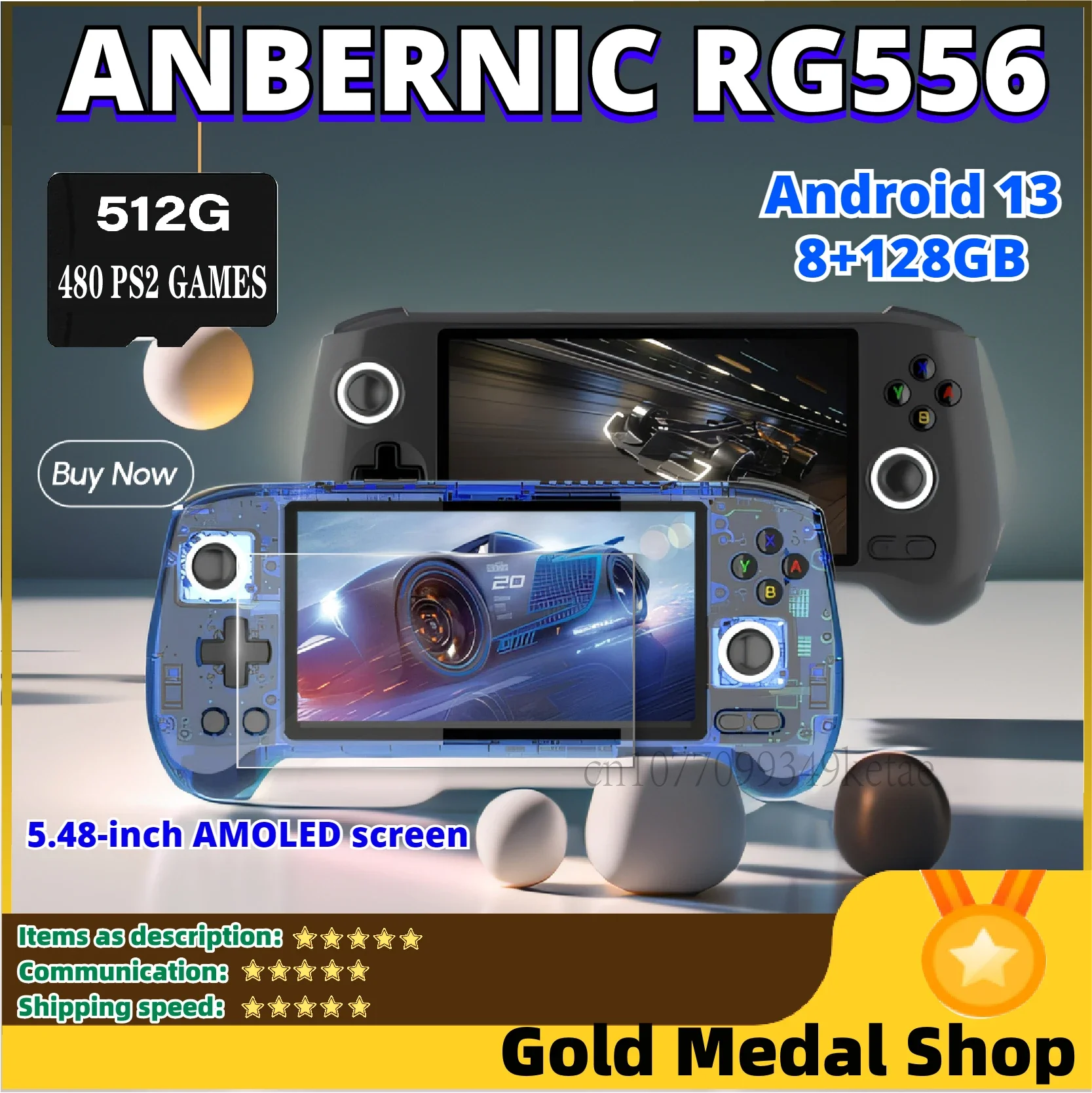 ANBERNIC 휴대용 게임 콘솔, 레트로 안드로이드 13 비디오 플레이어, 5.48 인치 AMOLED 스크린 게임 플레이어, 1080*1920 해상도 8G, RG556