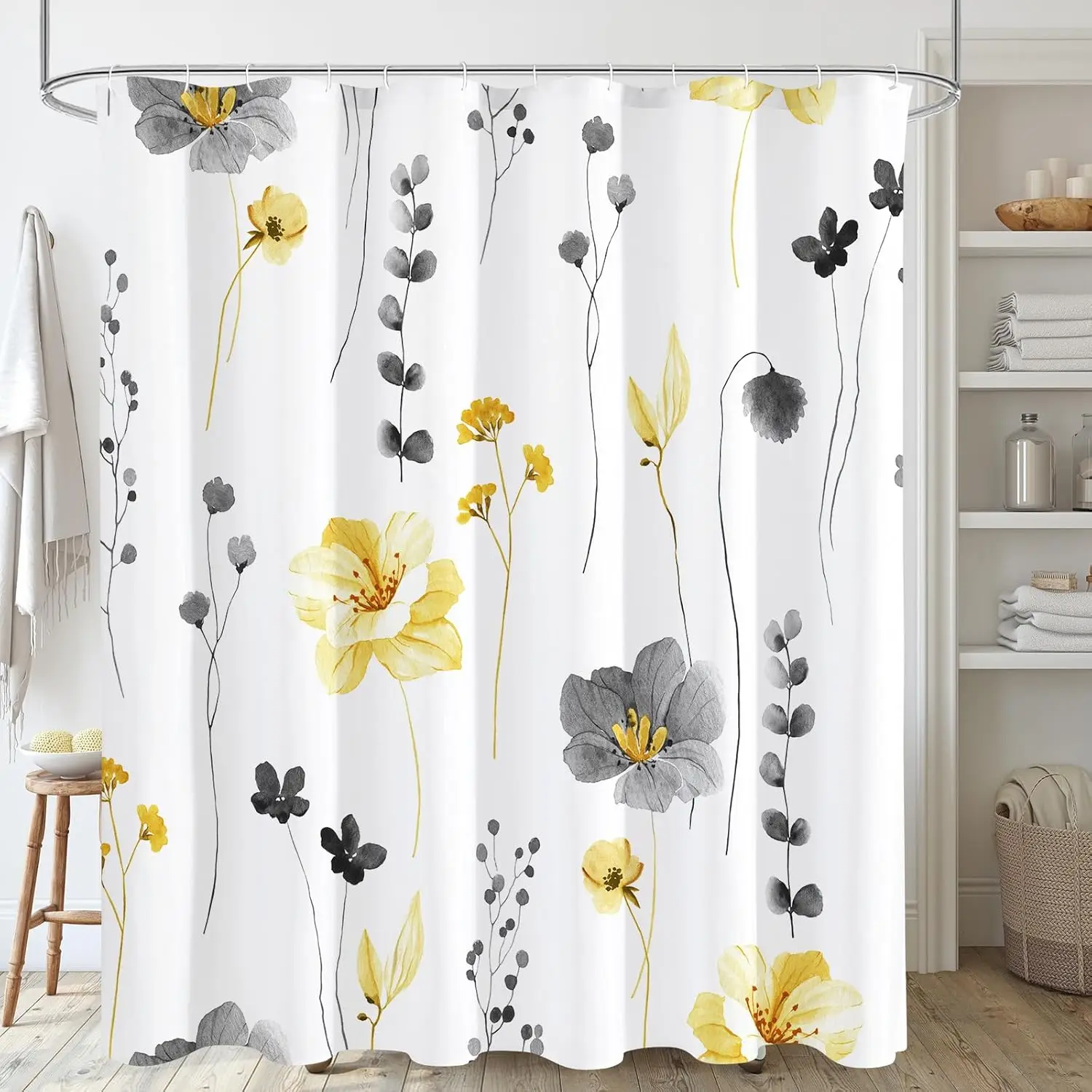 Watercolor Floral Shower Curtain Botanical Spring Bloom Bathroom Decor Waterproof Shower Curtain Liner