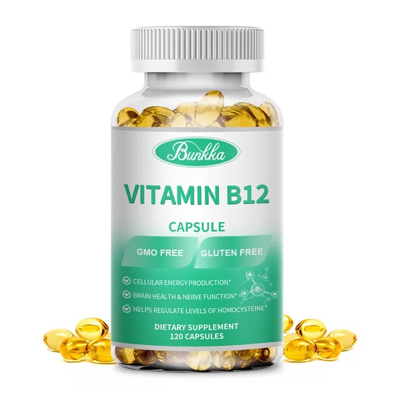 BUNKKA Vitamin B12 Capsule for Brain Health&Nerve Function Homocysteine Cellular Food Energy Convertion Blood Cell Health 500mcg