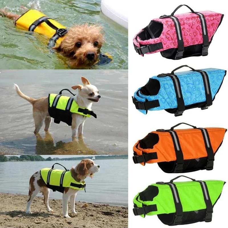 Pet Dog Life Jacket Bones Patterns Safety Clothes Life Vest Harness Saver Pet Dog Swimming Preserver Clothes for Summer Swimwer