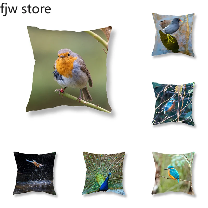 

Cute Bird Peacock Animal Print Throw Pillow Cover For Sofa Bedroom Room Bedside Cushion Home Decor 45x45cm