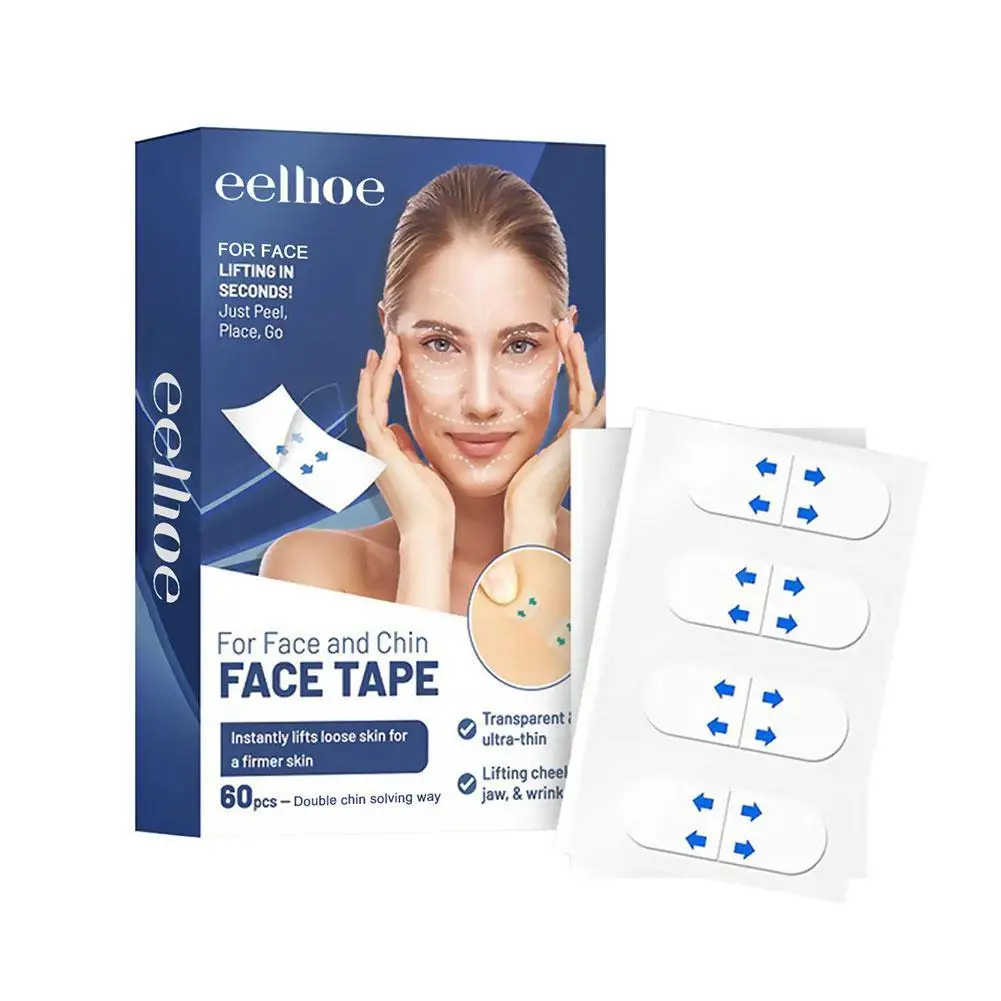 EELBathroom E-Autocollants pour lifting du visage, 60 pièces/boîte, ruban adhésif invisible transparent pour la peau, affaissement fin, en forme de V, déformable du visage, Y8C2